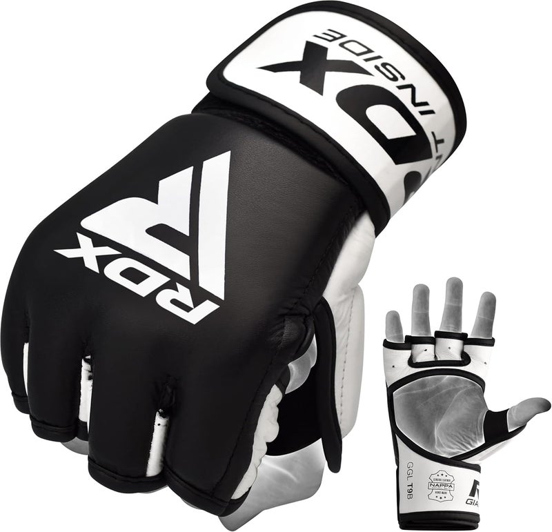 Rdx MMA Gloves for Martial Arts Grappling Sparring Training, Cowhide Leather Open Palm and Wrist Strap, Padded Mitts for Muay Thai, Punching Bag, Speedball Workout Kickboxing Cage Fighting - Image 1